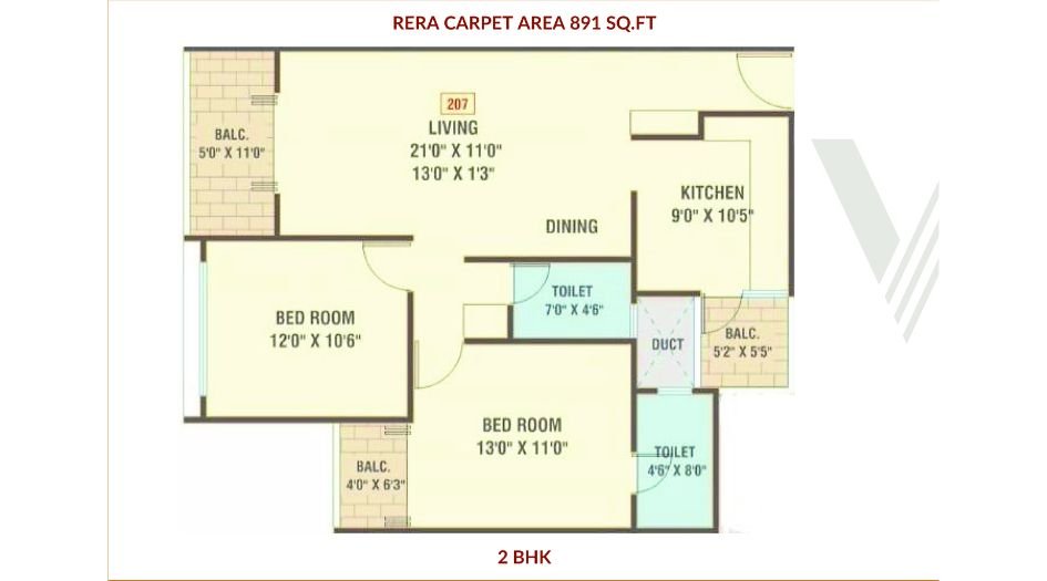 Valeentina-Tower-Floor-Plan-2 BHK-891 Sqft